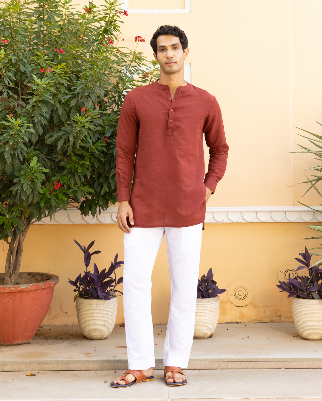 Lakshya Rust Red Solid Cotton Flex Kurta