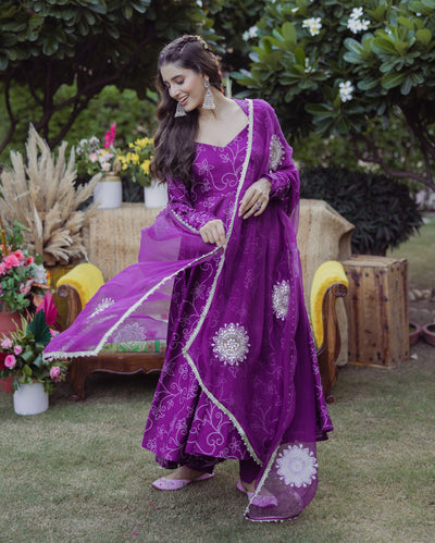 Anuraag Purple Bandhani Muslin Suit Set
