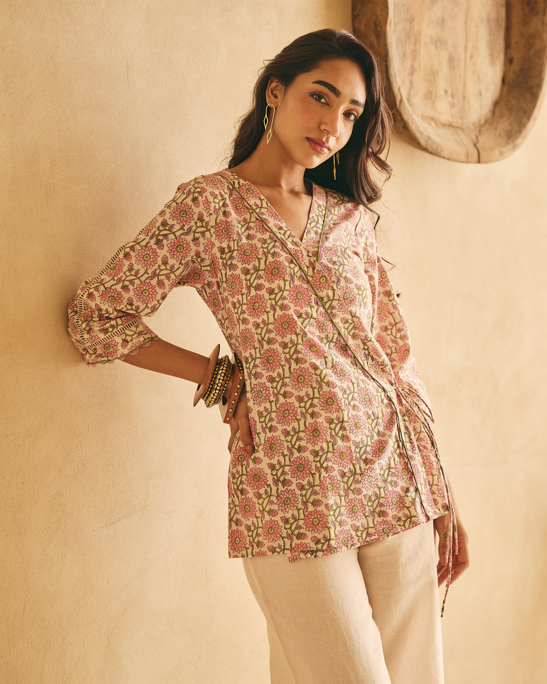 Alek Beige Cotton Printed Coord Set