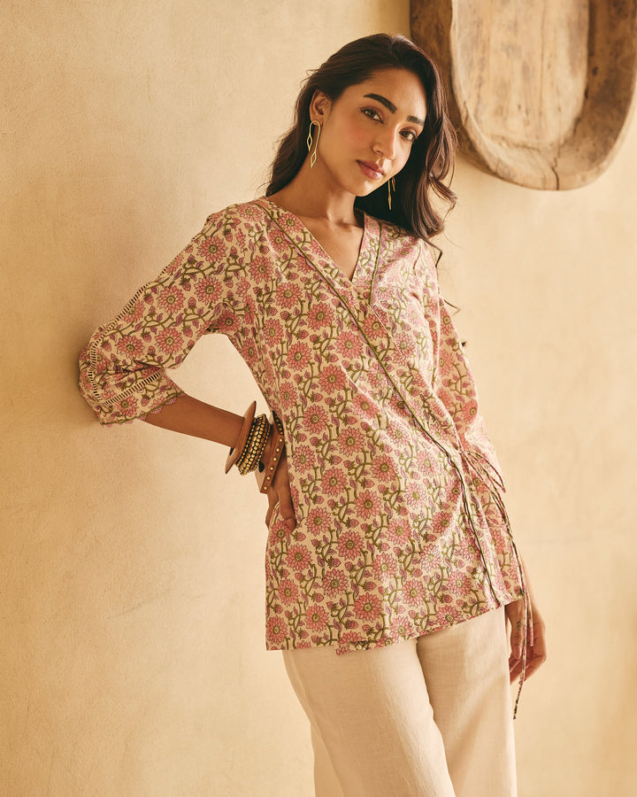 Alek Beige Cotton Printed Coord Set