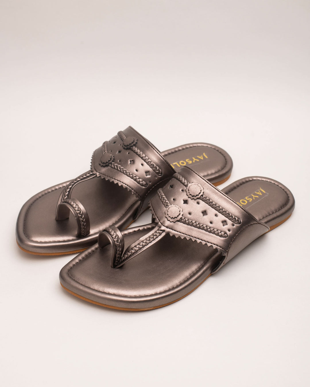 Milan Gunmetal Solid Kolha Flats 