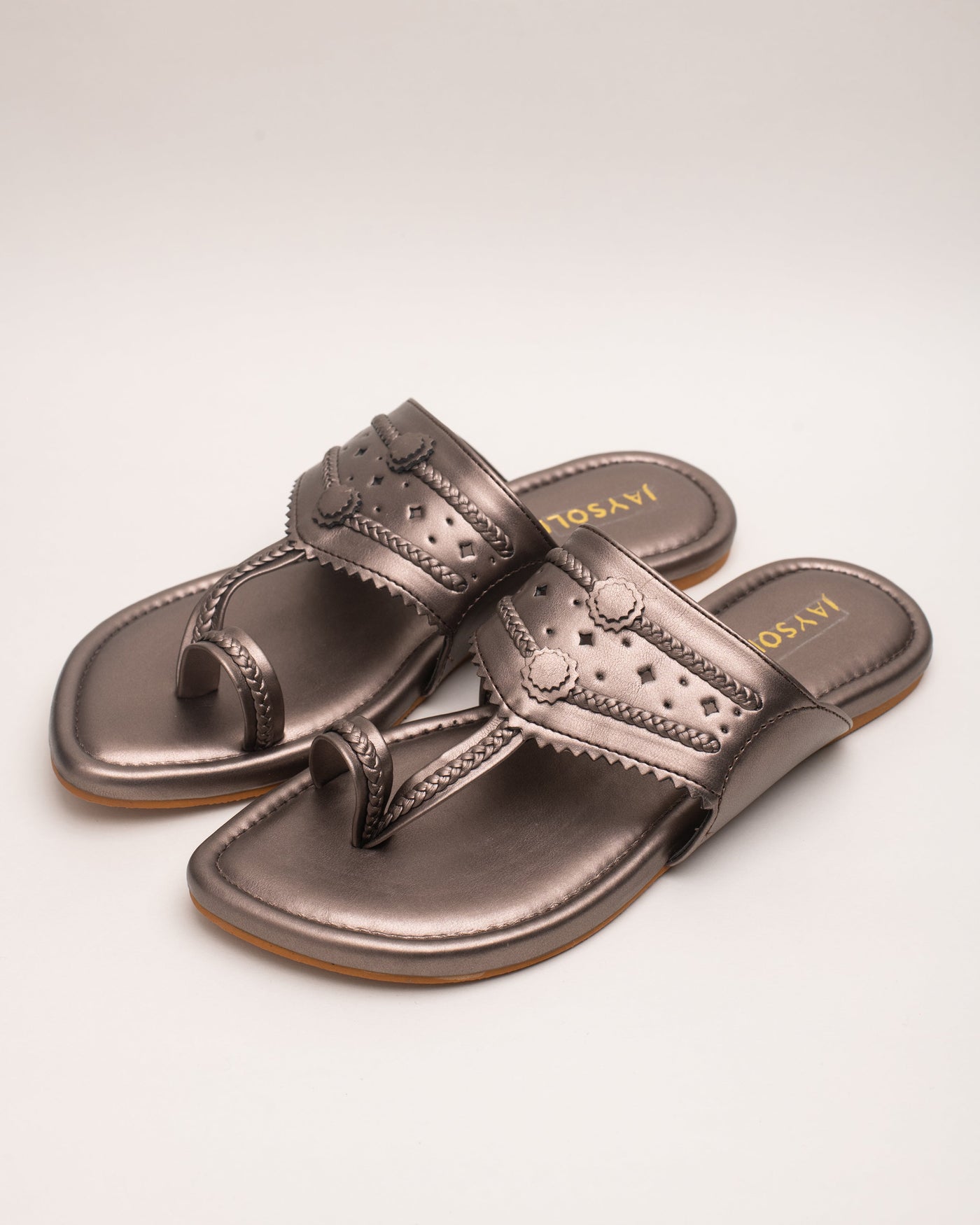 Milan Gunmetal Solid Kolha Flats 