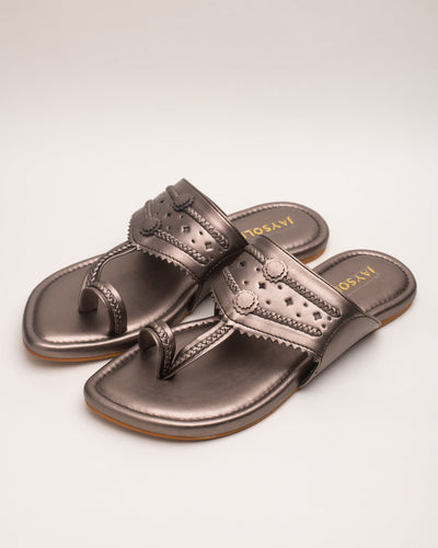 Milan Gunmetal Solid Kolha Flats 