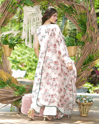 Rishika Off White Printed Silk Suit Set