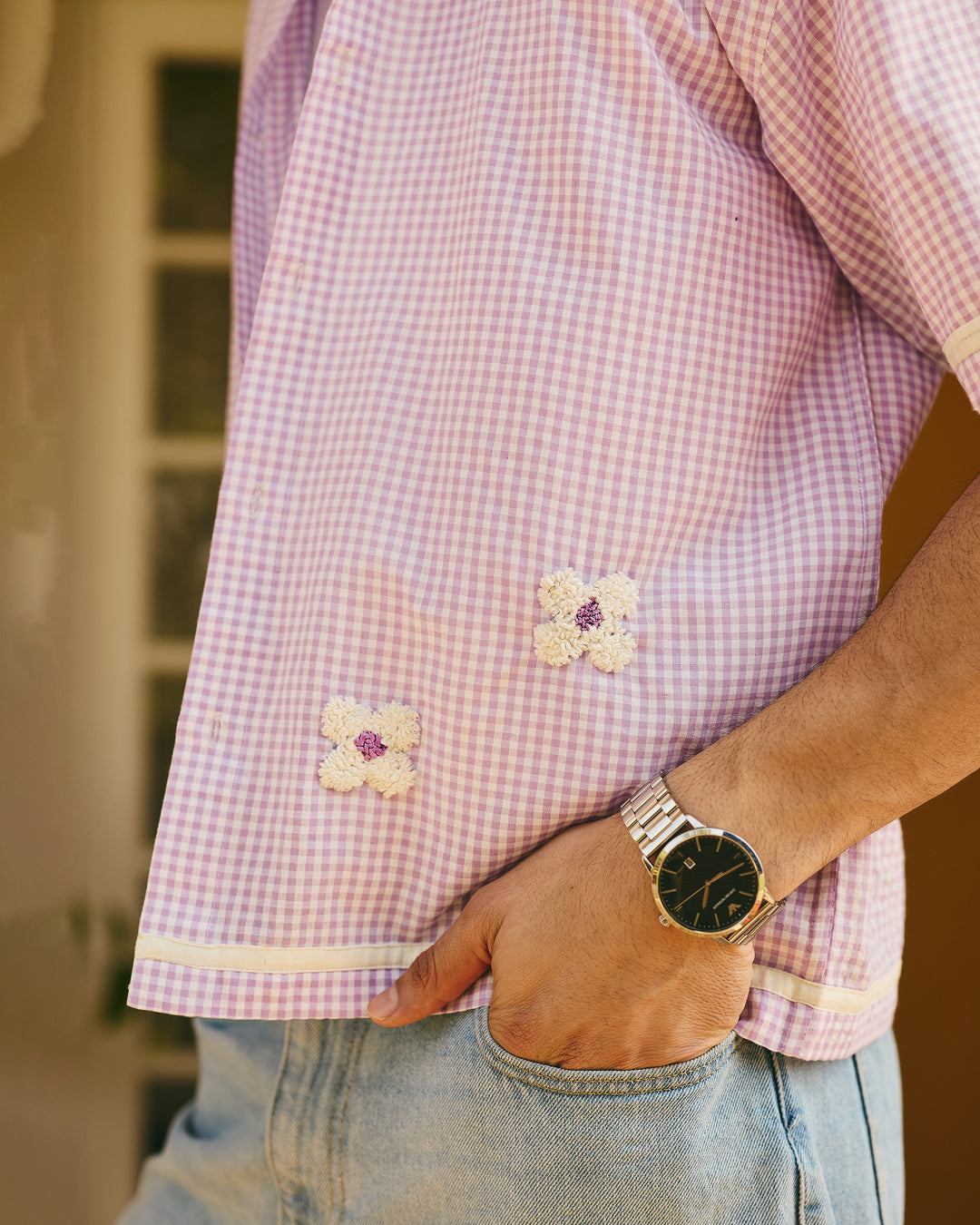 Kael Purple Embroidered Cotton Checks Printed Shirt