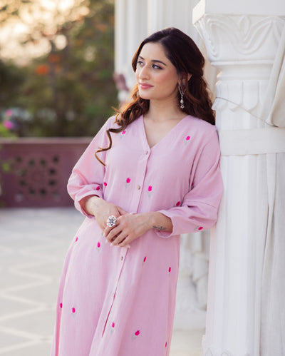 Tulip Pink Embroidered Flex Kurta Set