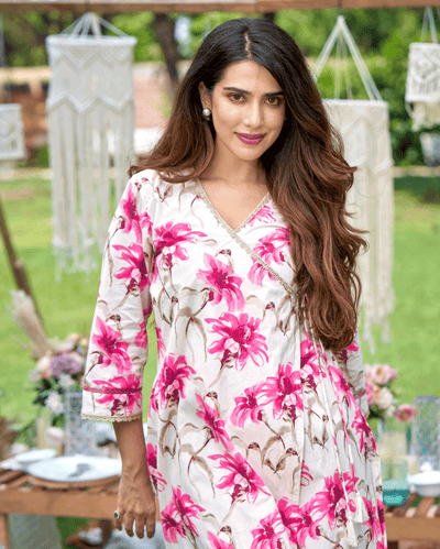 Aashvi White Printed Cotton Kurta Set