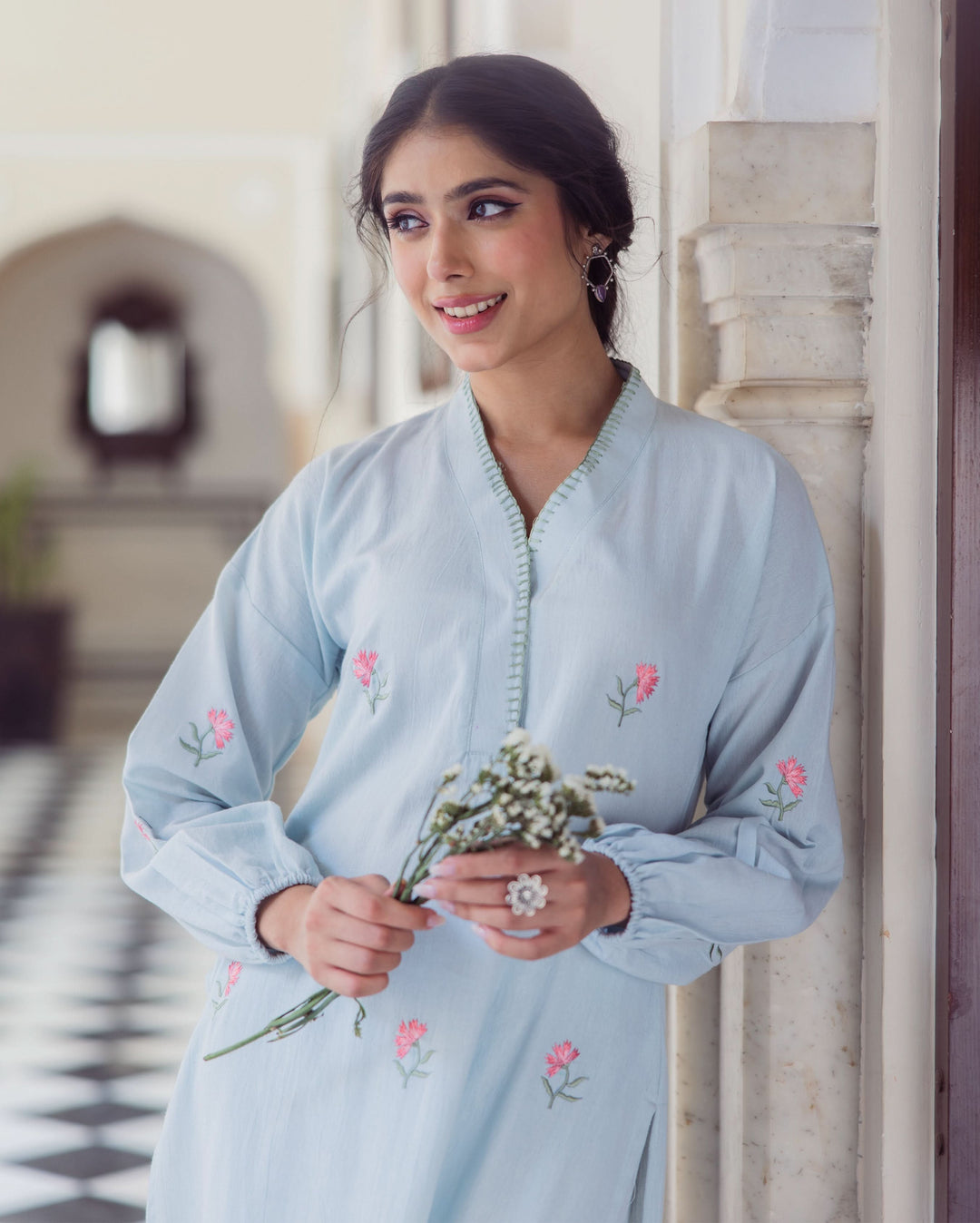 Dazzle Blue Embroidered Flex Kurta Set