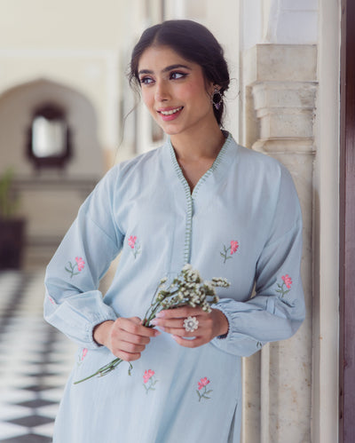 Dazzle Blue Embroidered Flex Kurta Set