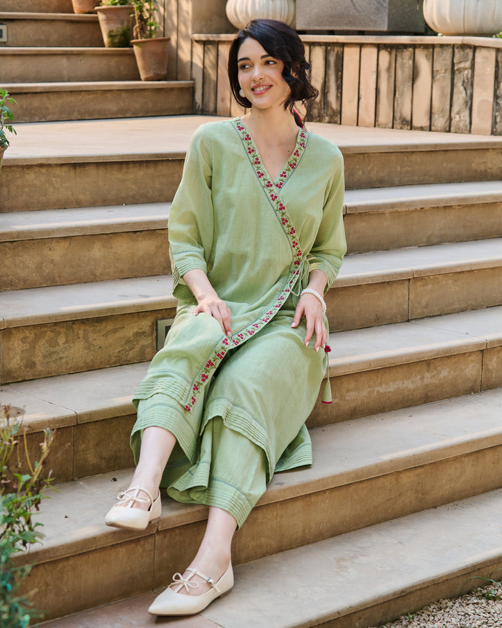 Brisa Green Embroidered Cotton Kurta Set