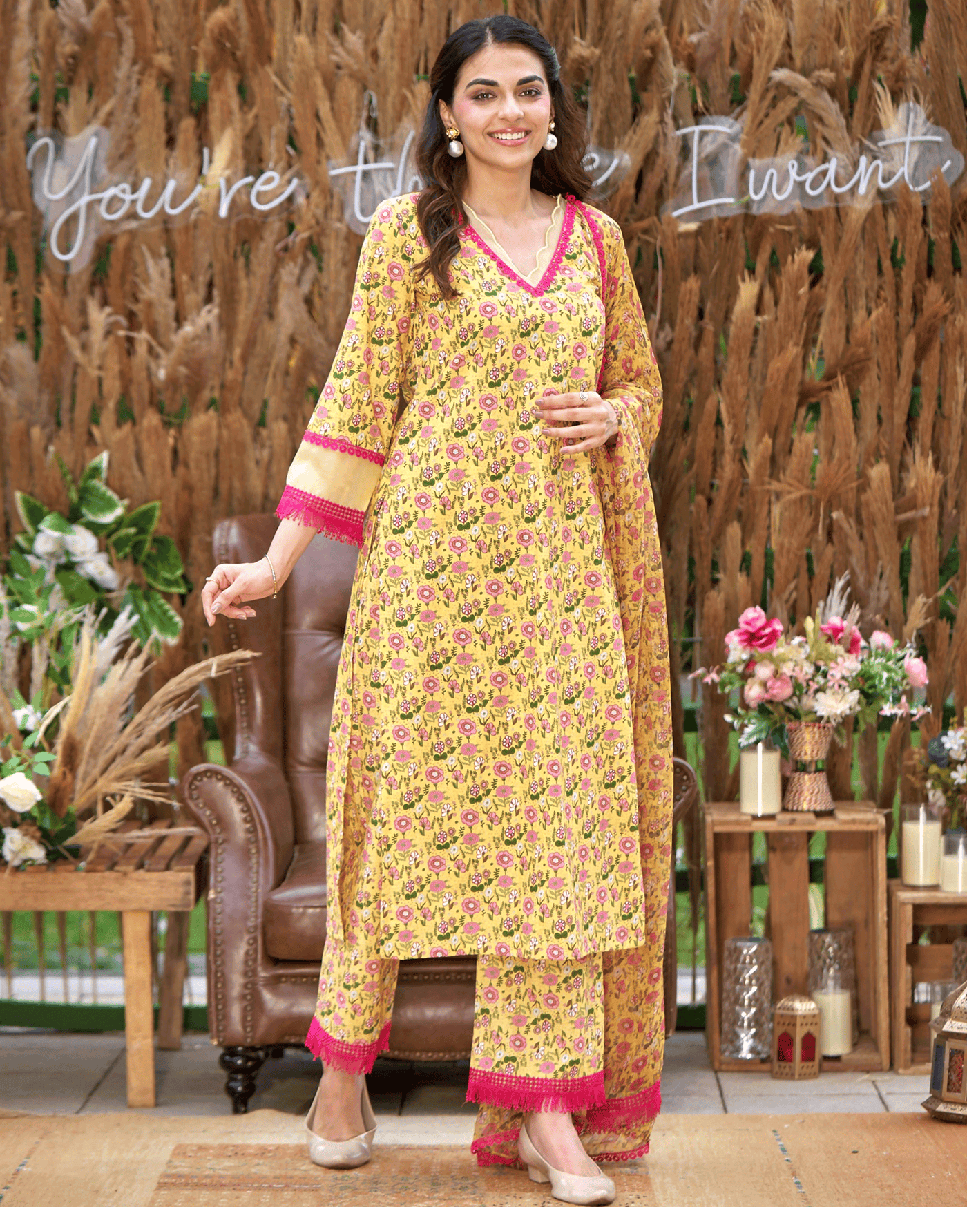 Flora Yellow Printed Cotton Suit Set