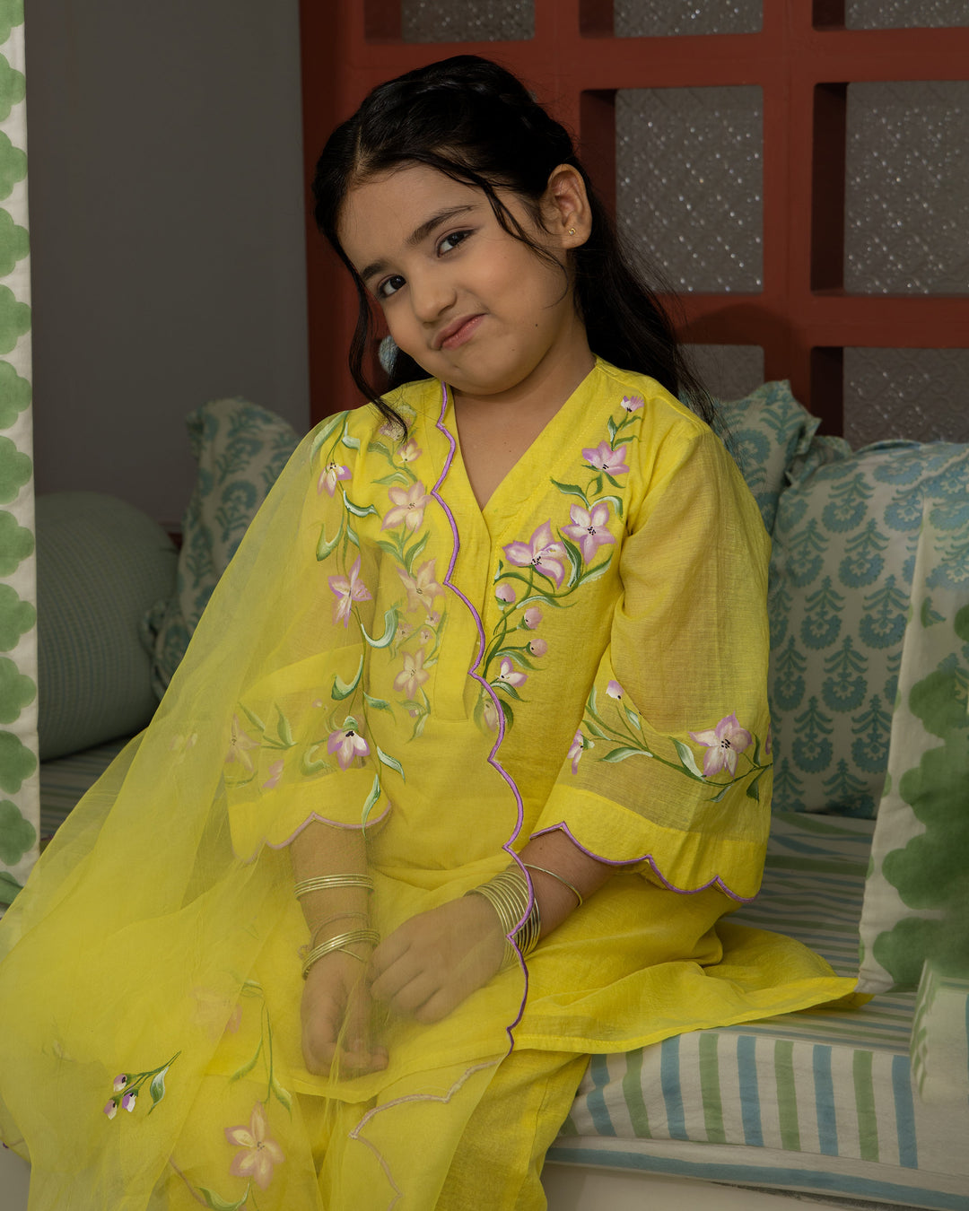 Calendula Yellow Handpainted Chanderi Suit Set