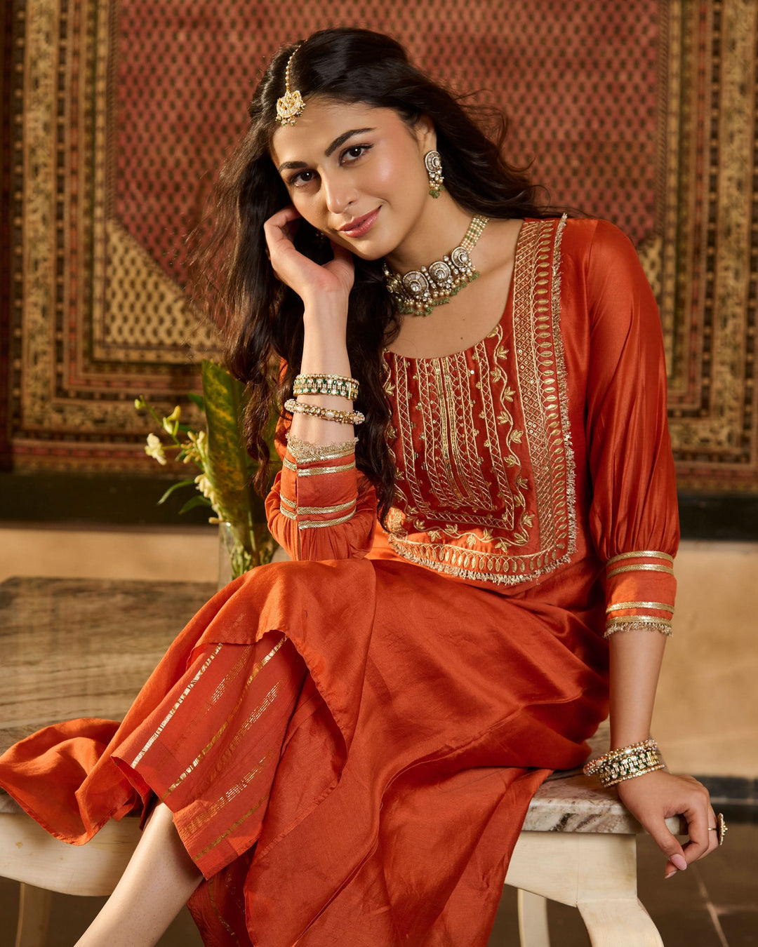 Lucia Orange Solid Chanderi Kurta Set