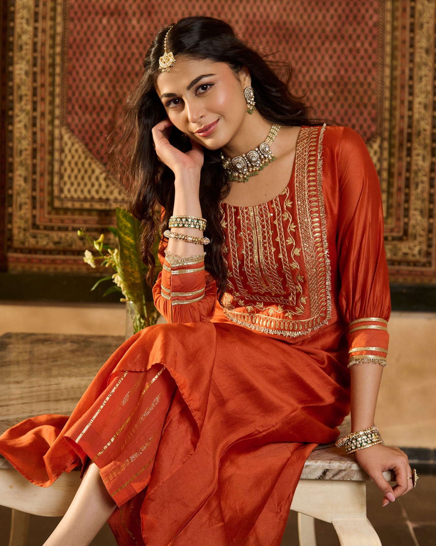 Lucia Orange Solid Chanderi Kurta Set
