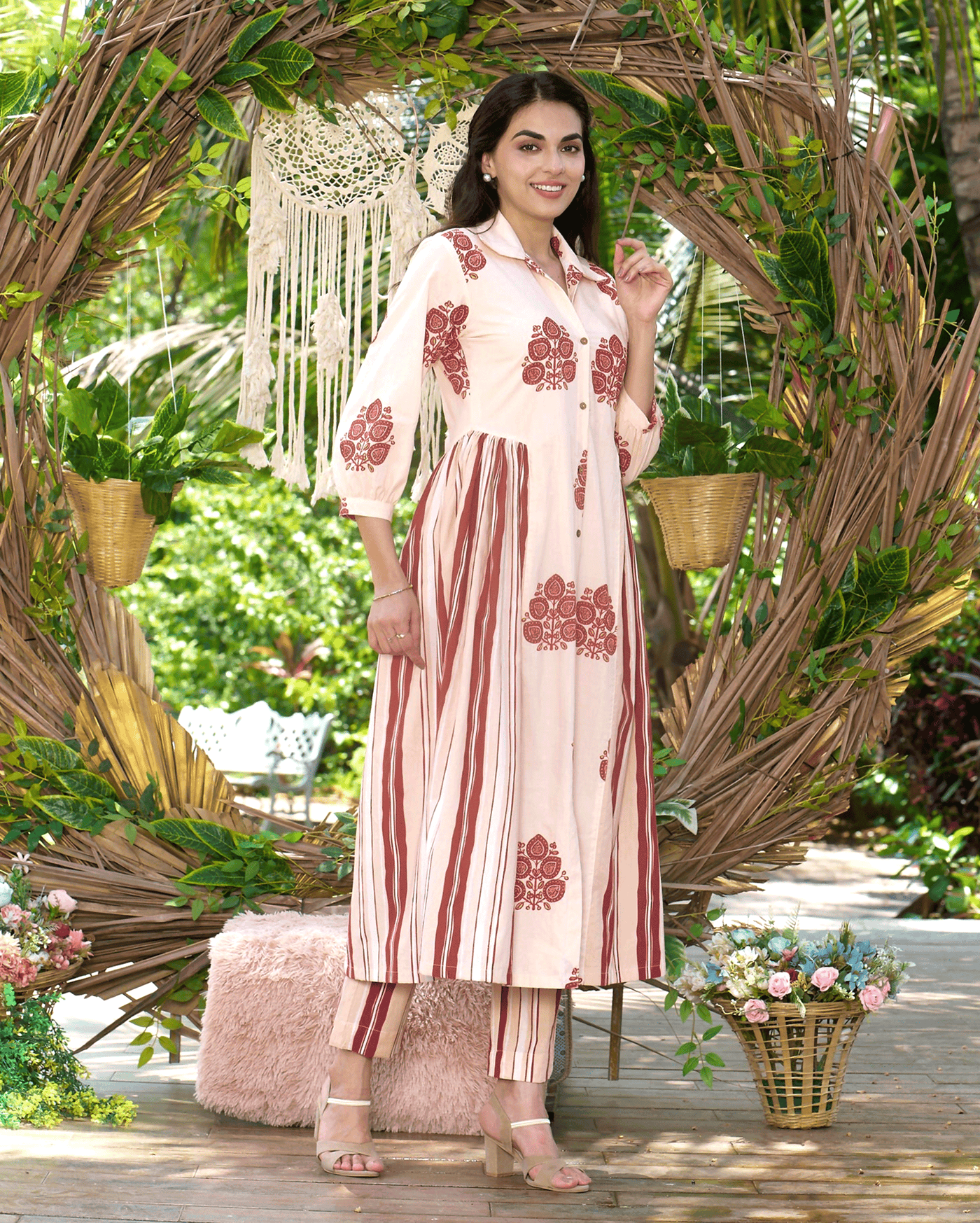 Noor Cream Printed Cotton Coord Set