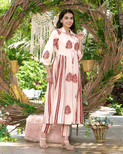 Noor Cream Printed Cotton Coord Set