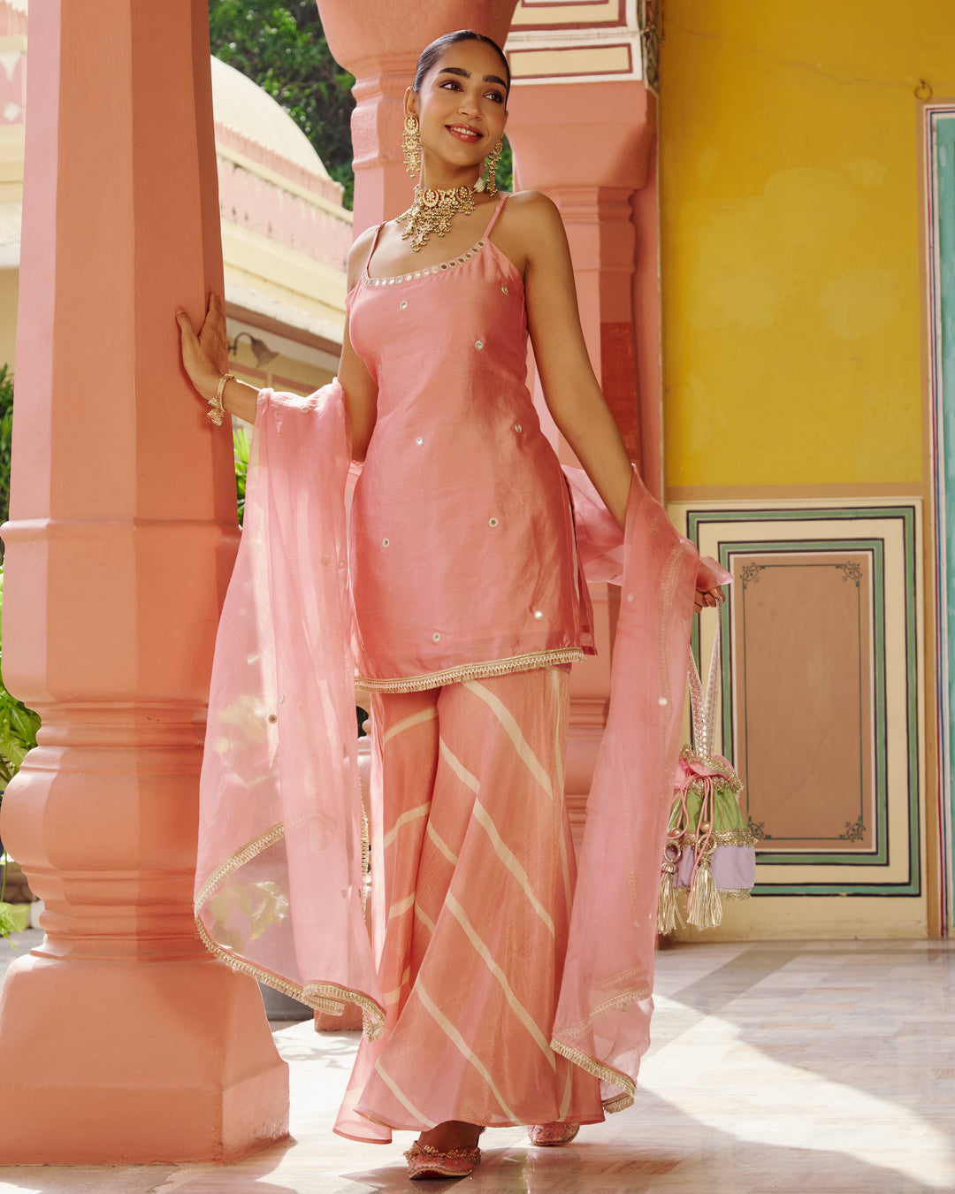 Viras Light Pink Embroidered Chanderi Sharara Set