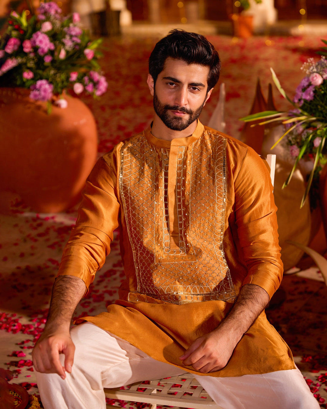 Bajrang Mustard Chanderi Embroidered Kurta