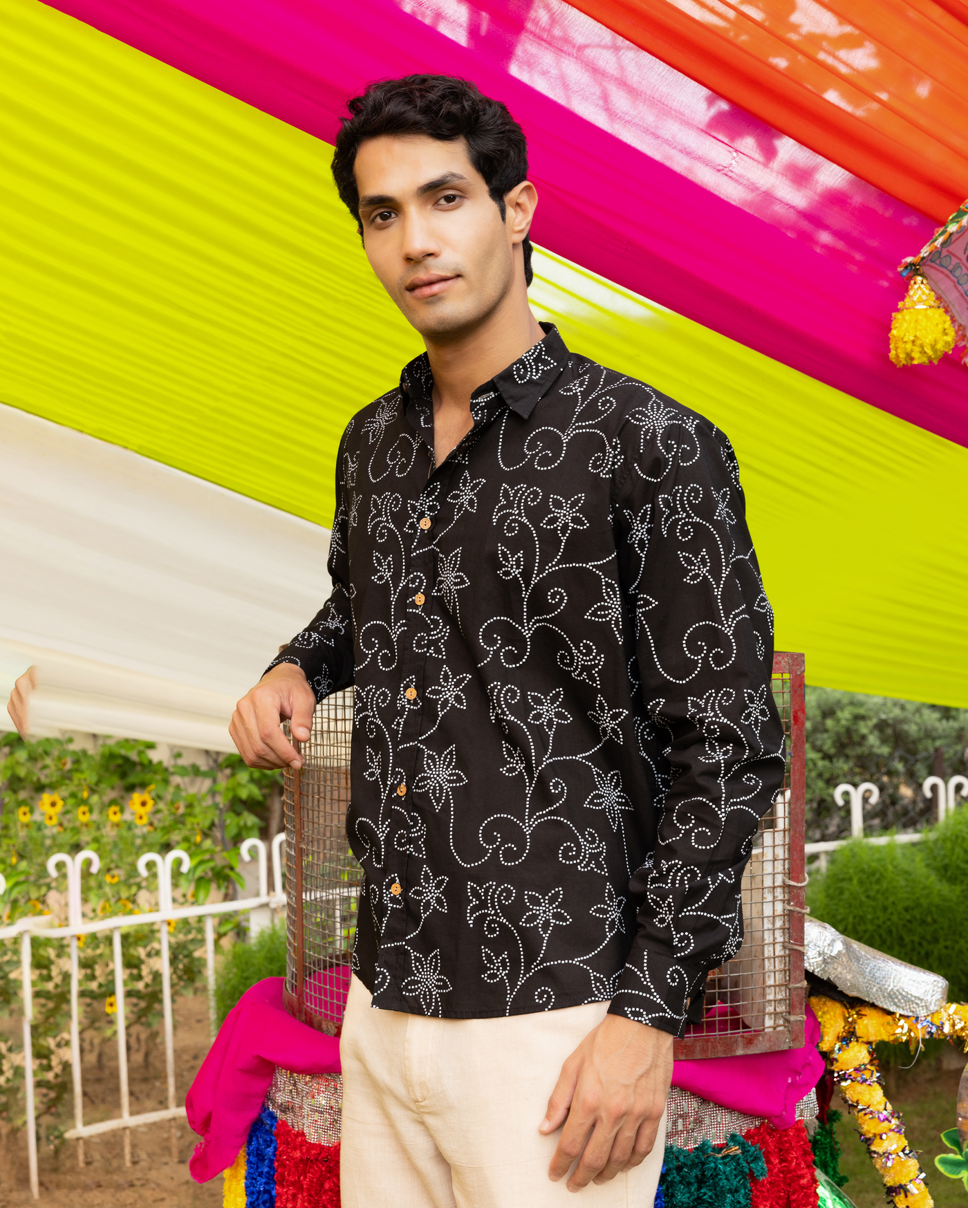 Ahan Black Bandhani Cotton Shirt