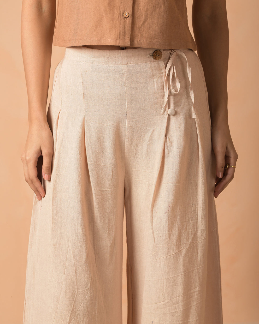 Kiva Beige Flex Solid Flared Pants