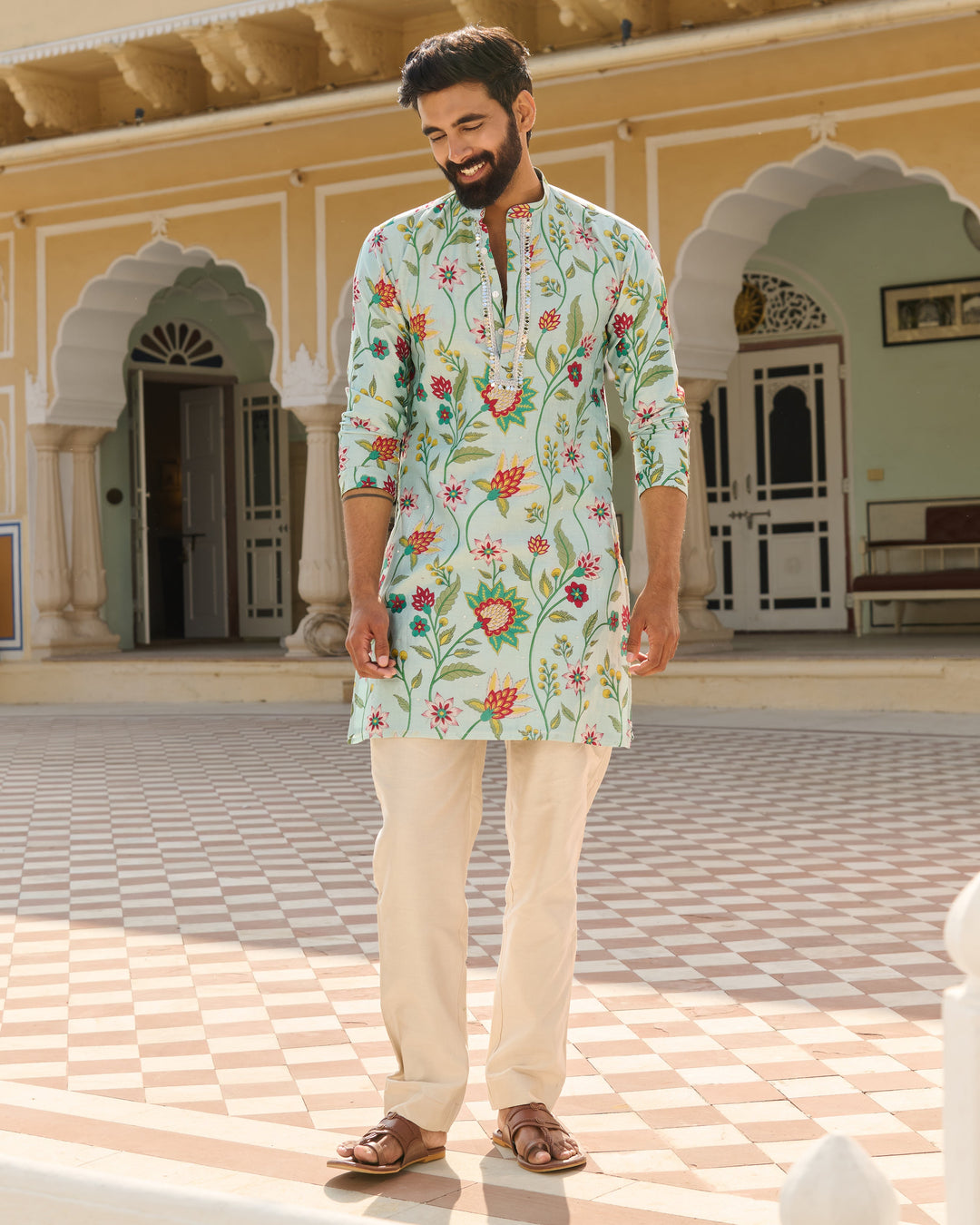 Mihir Blue Printed Chanderi Kurta