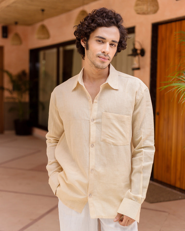 Eryx Off White Cotton Flex Solid Shirt