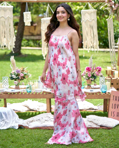 Nitara Rust Printed Silk Coord Set