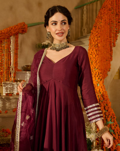 Pulkit Plum Solid Chanderi Suit Set