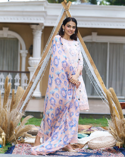 Coneflower Peach Printed Cotton Suit Set