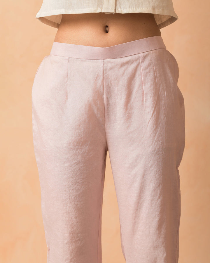 Arovi Pink Chanderi Solid Straight Pants