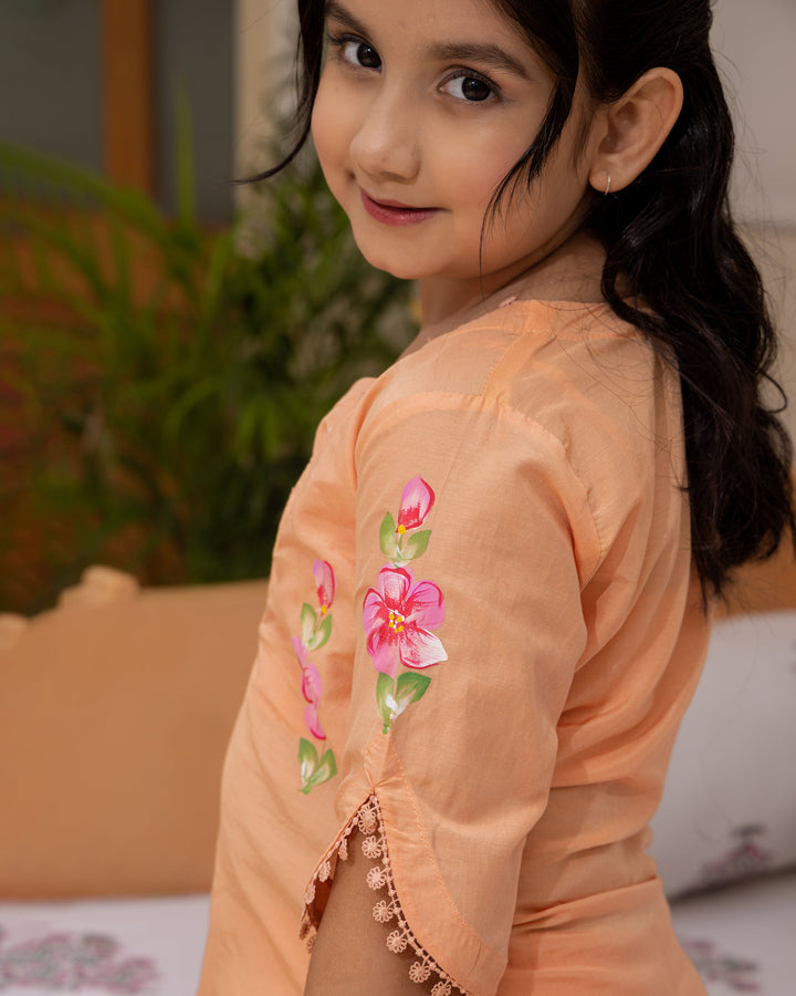 Posie Orange Handpainted Chanderi Coord Set