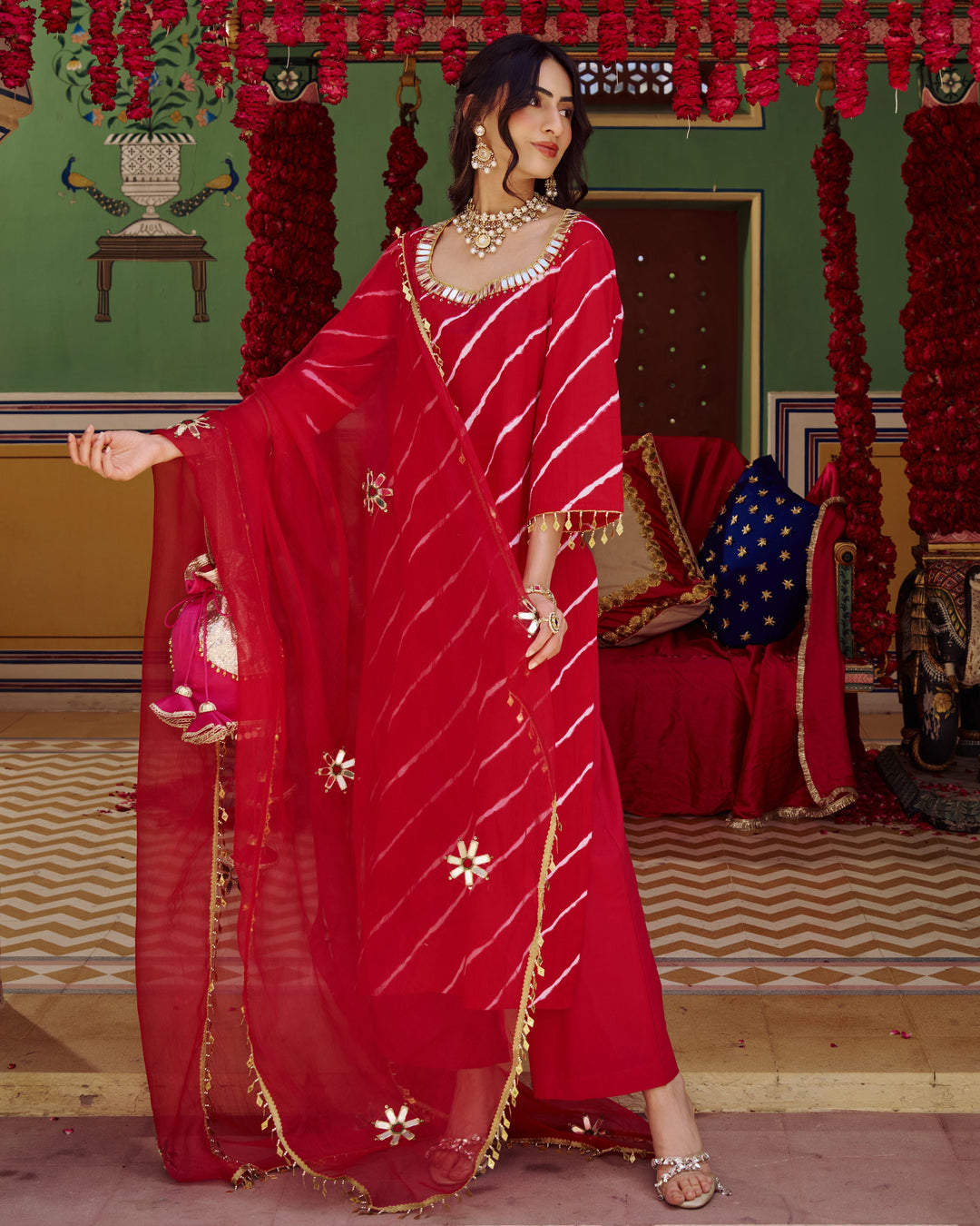 Rukh Pink Leheriya Cotton Suit Set