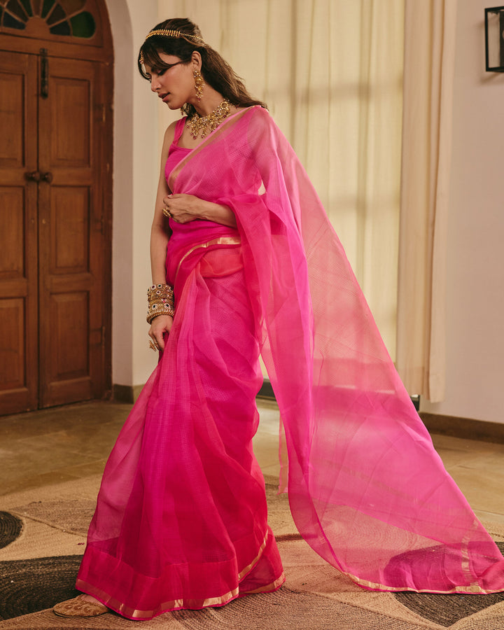 Kesariya Pink Doria Tie Dye Saree