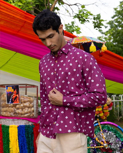 Tavish Purple Bandhani Cotton Shirt