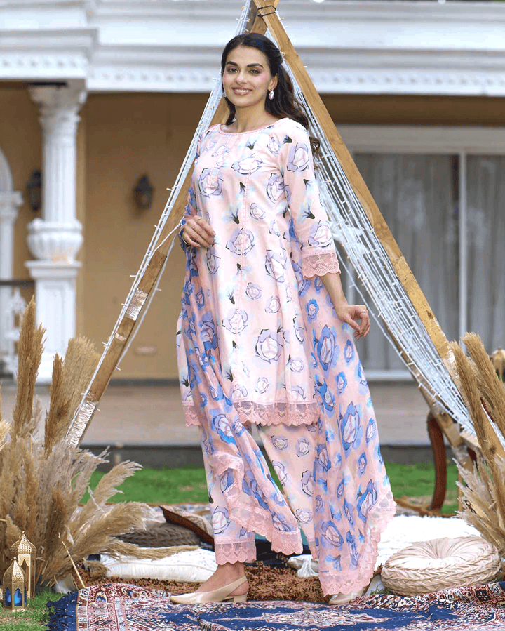 Coneflower Peach Printed Cotton Suit Set