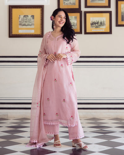 Flashy Pink Embroidered Doria Suit Set