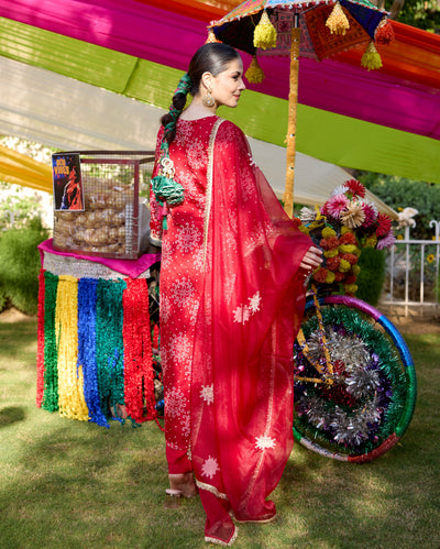 Vaidehi Maroon Bandhani Satin Suit Set