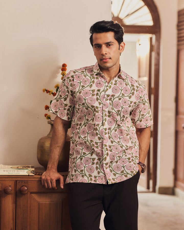 Raghav Off White Printed Cotton Shirt
