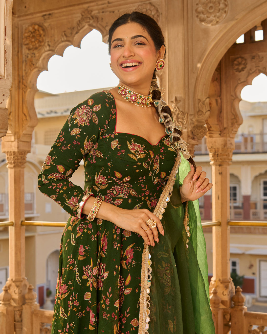 Lala Green Printed Georgette Suit Set