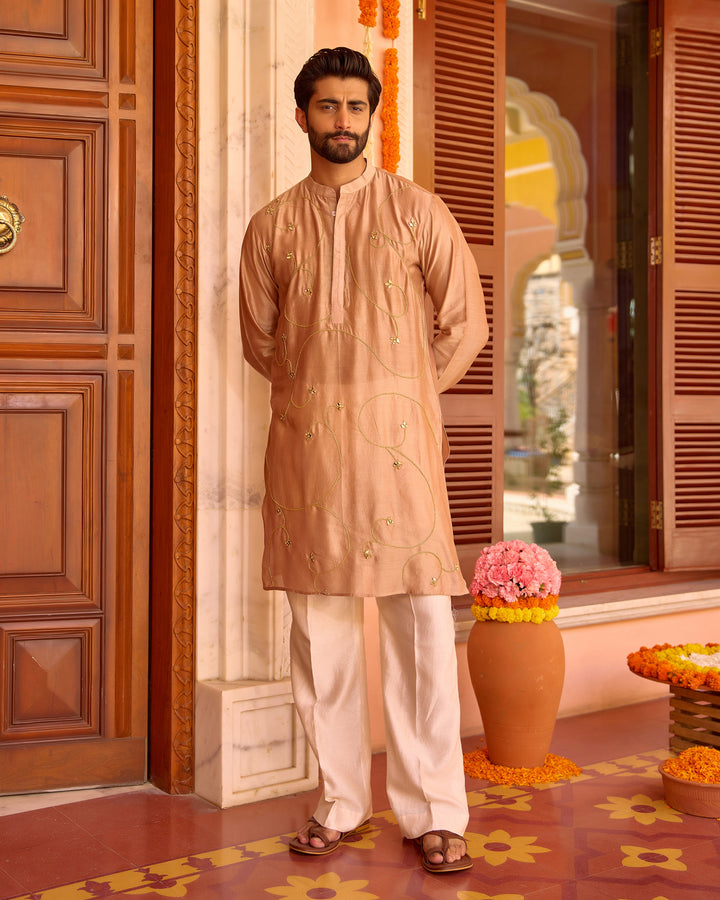 Damodar Brown Chanderi Embroidered Kurta