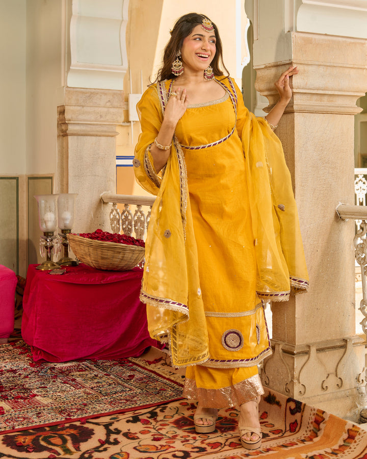 Zeal Mustard Solid Chanderi Suit Set