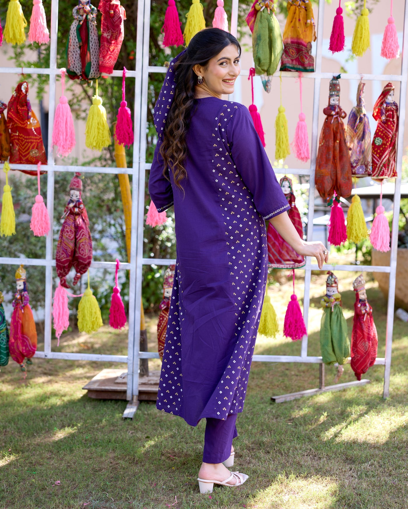 Kavya Purple Bandhani Cotton Kurta Set