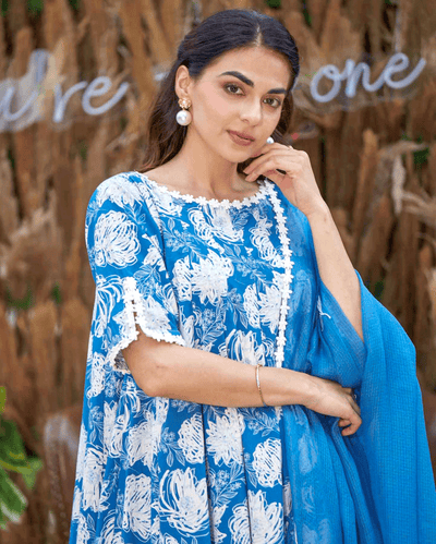 Anvika Blue Printed Cotton Suit Set