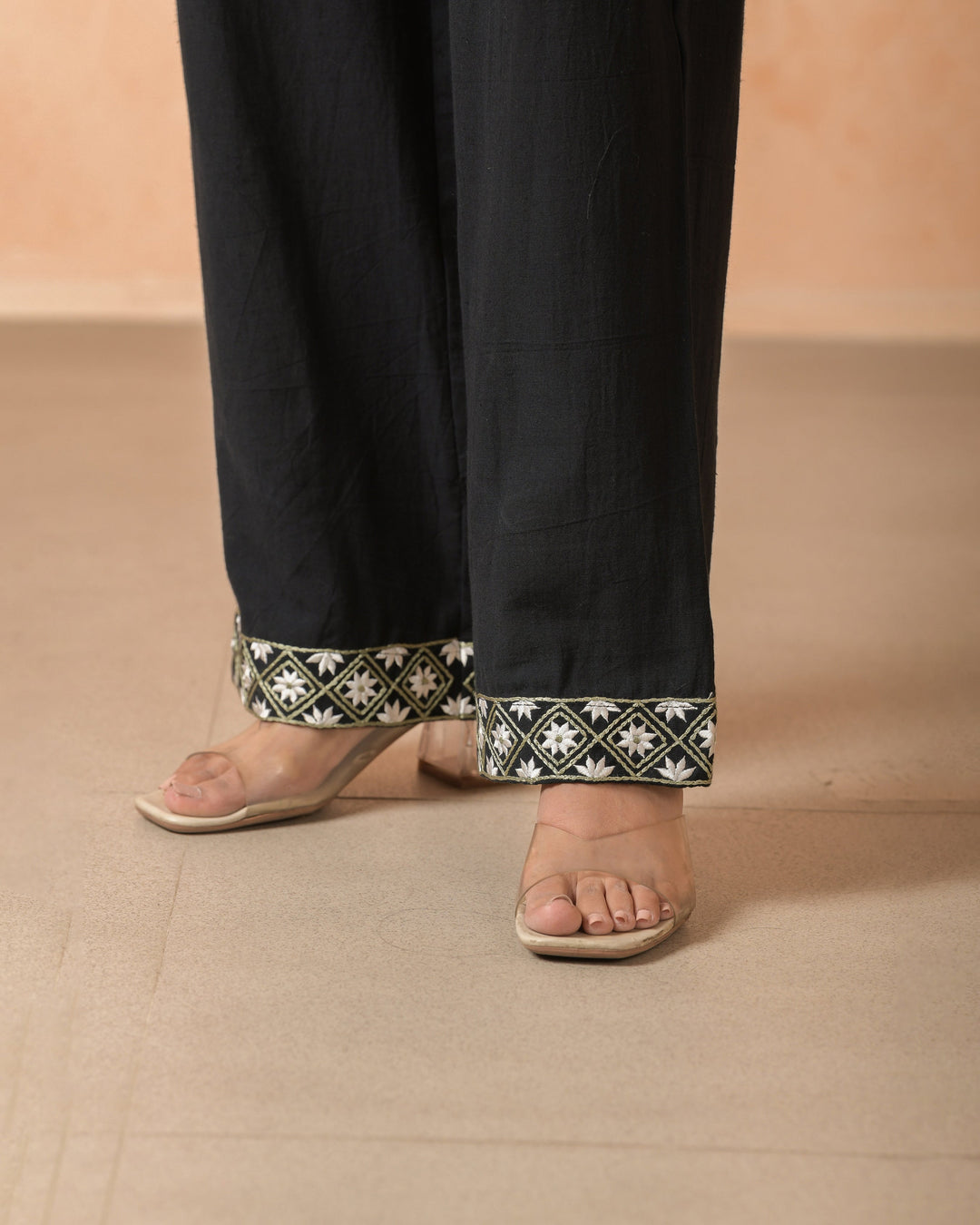 Vanya Black Flex Embroidered Straight Pants