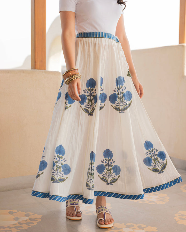 Ruhira Off White Printed Cotton Skirt