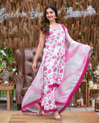 Carnation Pink Printed Cotton Suit Set