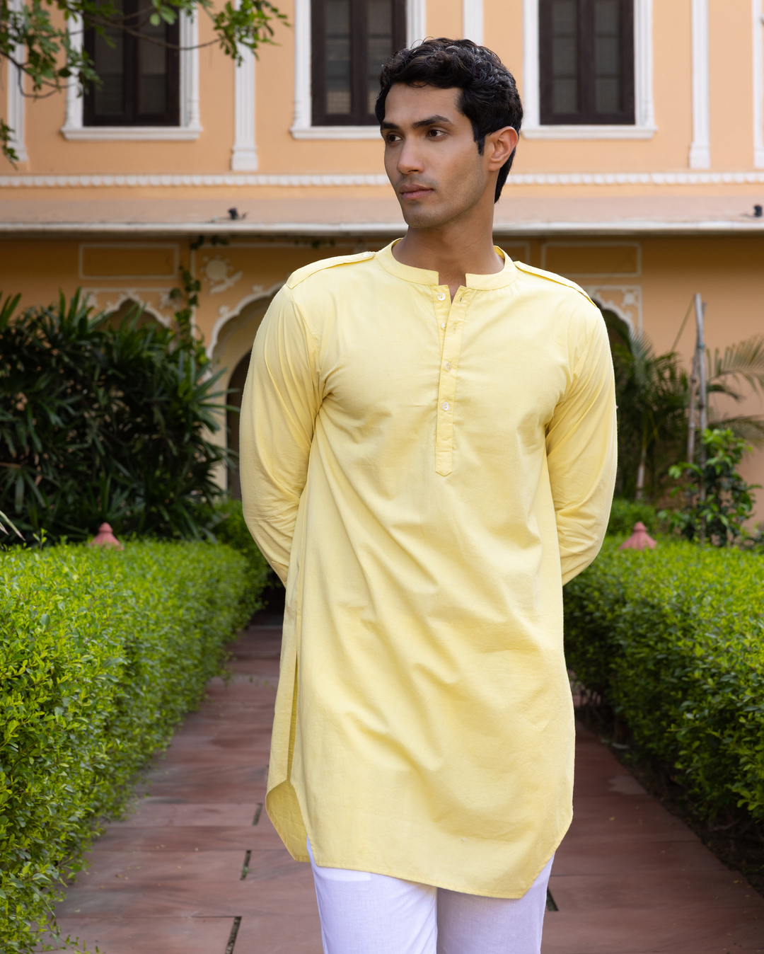 Vivaan Yellow Solid Cotton Kurta