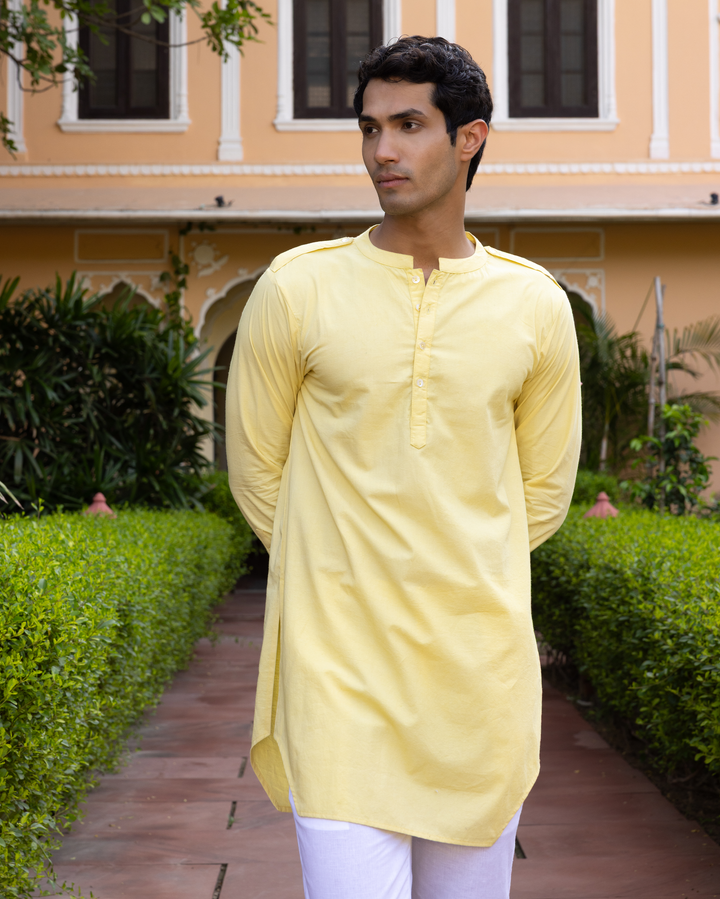 Vivaan Yellow Solid Cotton Kurta