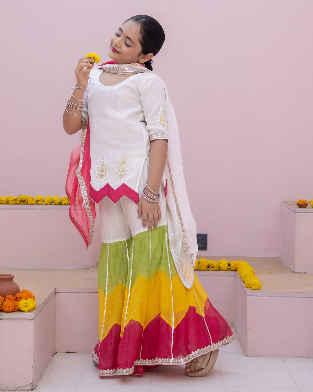 Niva White Solid Cotton Sharara Set