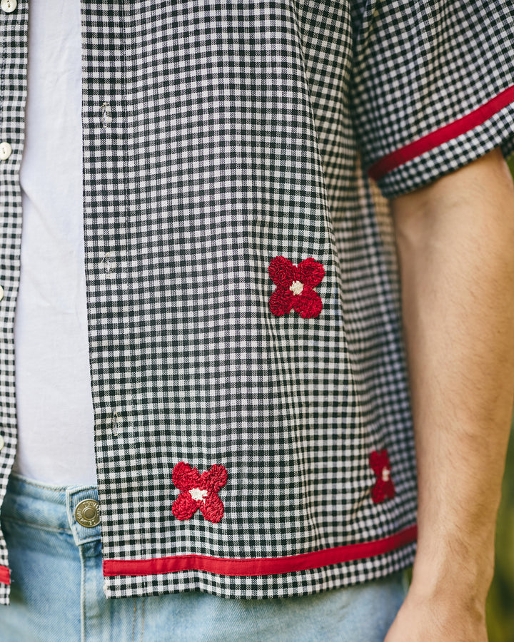 Zayd Black Embroidered Cotton Checks Printed Shirt